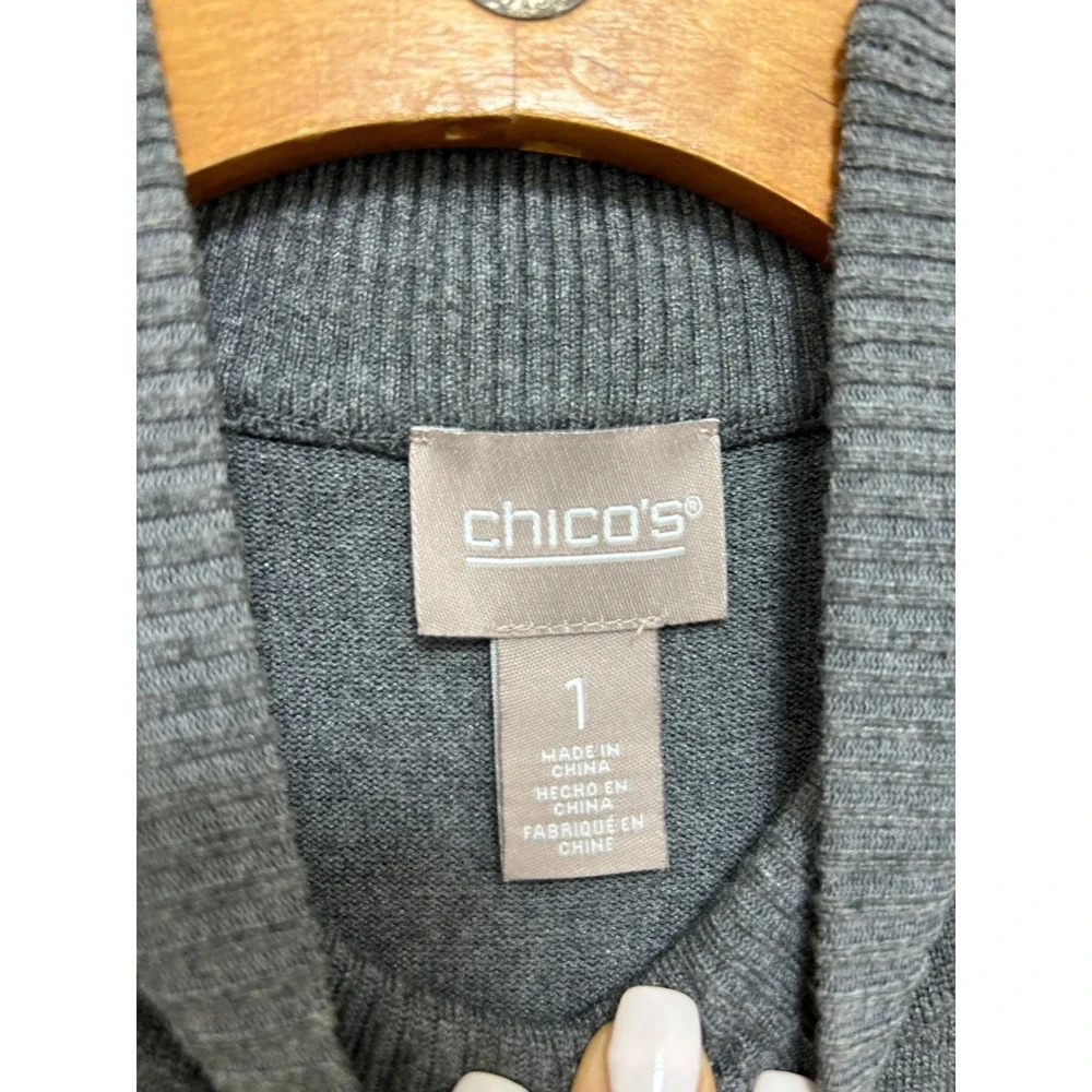 Chicos Mock Neck Sweater Womens Size 1 Medium Charcoal Gray Knit Long Sleeve Top